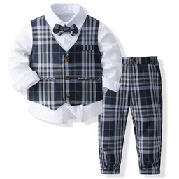StyleCast x Revolte Boys Checked Pure Cotton Single-Breasted Three Piece Suit-image-32