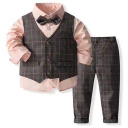 StyleCast x Revolte Boys Checked 3-Piece Single-Breasted Cotton Suits-1