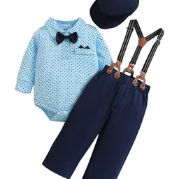 StyleCast Infant Boys Blue Printed Bodysuit With Trousers & Suspenders & Cap-picture-6