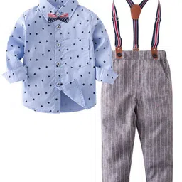 StyleCast Boys Blue Printed Shirt And Trousers With Suspenders-picture-18