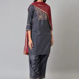 W Festive Solid Shantung Kurta With Salwar & Dupatta-picture-24