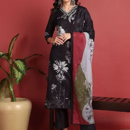 KALINI Women Floral Printed Regular Sequinned Kurta with Trousers & With Dupatta-17