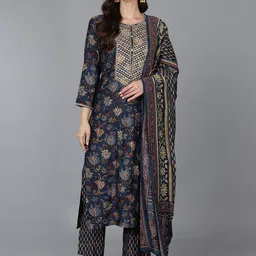 AHIKA Women Floral Embroidered Sequinned Kurta with Trousers & Dupatta-image-87