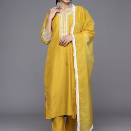 Varanga Embroidered Regular Thread Work Straight Kurta with Trousers & With Dupatta-picture-22