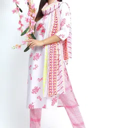 Vishudh Women Off White Floral Printed Kurta with Palazzos & With Dupatta-picture-47