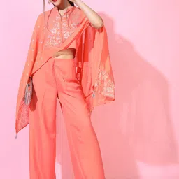Vishudh Women Orange Floral Top with Palazzo-image-85