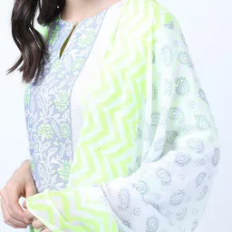 Vishudh Grey Floral Yoke Design Empire Kurta with Trousers & With Dupatta image 2