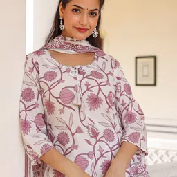 Anouk Floral Printed Keyhole Neck Pure Cotton Kurta With Trousers & Dupatta-picture-22