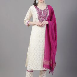 Tulsattva Embroidered Thread Work Pure Cotton Kurta with Trousers & With Dupatta-picture-14