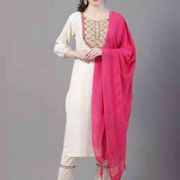 Tulsattva Embroidered Pure Cotton Kurta with Trousers & Dupatta-image-45