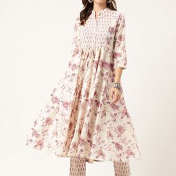 Divena Plus Size Ethnic Motifs Printed Pure Cotton Anarkali Kurta With Trousers-15