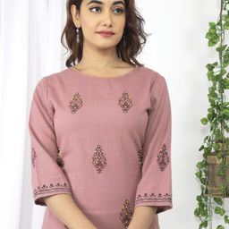 Sangria Mauve & Yellow Floral Printed Thread Work Pure Cotton Kurta With Trouser-image-9