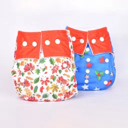 Moms Home Infants Set Of 2 Baby Reusable Cotton Printed Pocket Diapers With 2 Inserts-11