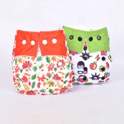 Moms Home Infants Set of 2 Baby Reusable Cotton Printed Pocket Diapers with 2 Inserts-7