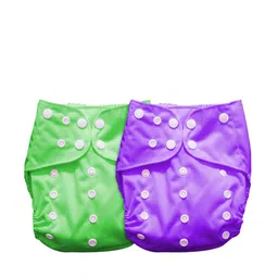Moms Home Set of 2 Green & Purple Reusable Cotton Diapers-18