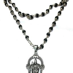 black tulsi silver cap mala with Venkateshwara Pendant Silver-image-47