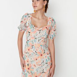Trendyol Off White & Peach-Coloured Floral A-Line Mini Dress-picture-5