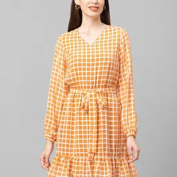 Globus Orange Checked Georgette Dress-image-2