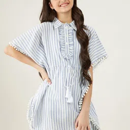 The Kaftan Company White Striped A-Line Dress-image-13