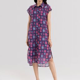 Pink Fort Checked Shirt Midi Dress-image-18