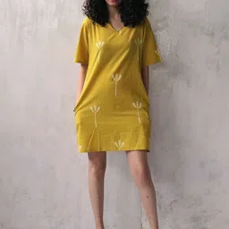 Chidiyaa Women Yellow A-Line Printed Dress-image-24