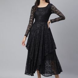 Cation Black Floral Printed Layered Lace Maxi Dress-picture-2