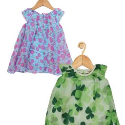 Creative Kids Pack of 2 Girls Floral Printed Gathered & Pleated Round Neck A-Line Dress-image-81