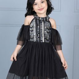 Dress My Angel Sequinned Embellished Net Fit & Flare Dress-picture-7