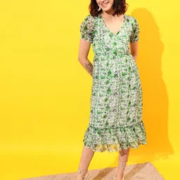STREET 9 Puff Sleeves Floral Chiffon A-Line Midi Dress-image-34