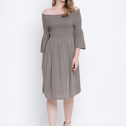 Oxolloxo Grey Ethnic Motifs Off-Shoulder Crepe Dress-image-103