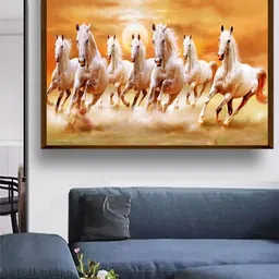The Art House Orange & Beige 7 Horses Painting Framed Wall Art-image-94