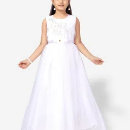 Aarika Girls Floral Embroidered Bow Detail Net Gown-image-99