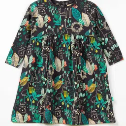 JusCubs Black Empire Conversational Printed Pure Cotton Midi Dress-image-42