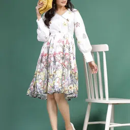 Sangria Floral Printed V-Neck Ethnic Dress-picture-27