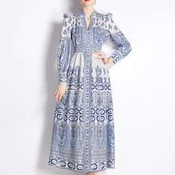 JC Collection Ethnic Motifs Printed Mandarin Collar Maxi Dress-image-92