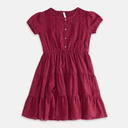 Pantaloons Junior Girls Round Neck Tiered Cotton A-Line Dress-picture-1