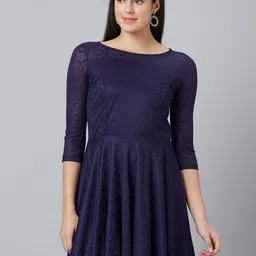 Globus Boat Neck Self Design Fit and Flare Dress-picture-48