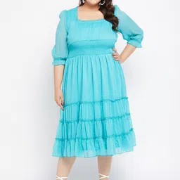Antheaa Curve Puff Sleeve Chiffon Empire Midi Dress-48