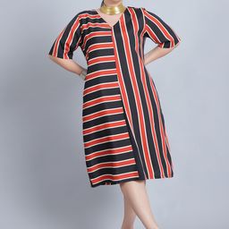 Baawri Striped Short Sleeves Knee Length Crepe A-Line Dress-image-51