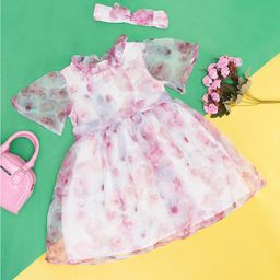 Pantaloons Junior Girls Floral Printed Bell Sleeves Cotton Fit & Flare Dress-image-45
