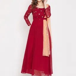 PANIT Maroon Georgette Maxi Dress-picture-30