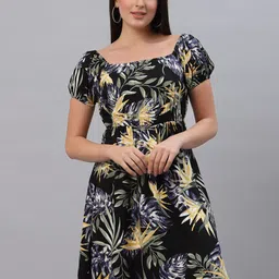 RAASSIO Black & Yellow Printed Tropical Dress-image-27
