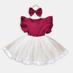 Hopscotch Girls Red & White Colourblocked Mini Dress with Headband-picture-31