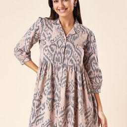 AKKRITI BY PANTALOONS Ethnic Motifs Printed Shirt Collar Gathered Shirt Dress-picture-13