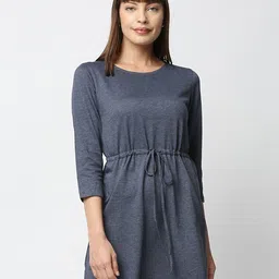 VALEN CLUB Round Neck Waist Tie-Up Pure Cotton A-Line Dress-picture-40