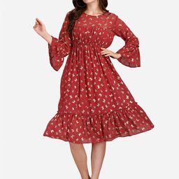 GUFRINA Maroon Butterfly  Printed  Fit and Flare Dress-image-44