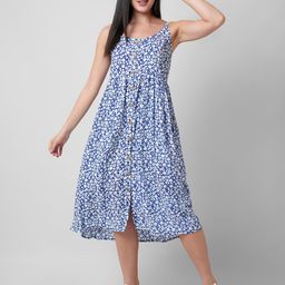 Mollar Blue Floral A-Line Midi Dress-image-4