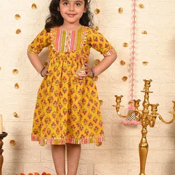 Sangria Girls Floral Printed A-Line Midi Ethnic Dress-10