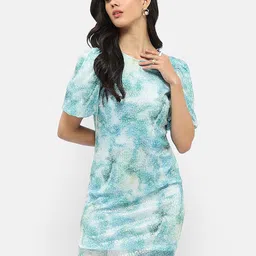 Madame Abstract Printed Puff Sleeves Sheath Dress-picture-14