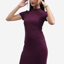 Tokyo Talkies High Neck Short Sleeves Bodycon Dress-image-96